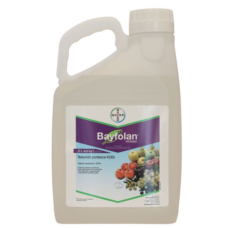 Bayfolan Potasio es una solución de alta riqueza en potasio. Se emplea en pulverización foliar para mejorar los contenidos de po